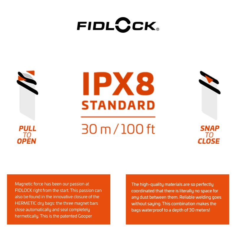 FIDLOCK Hermetic Dry Bag Flexible Magnetic Self-Sealing Bag for Cellphone | 100% Water & Sand Proof | Practical Size with a Large Opening | Lanyard Included | Medi | Orange Transparent - Image 5